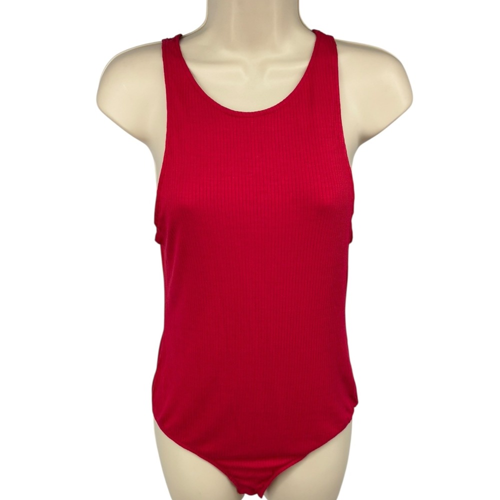 Intimately Free‎ People Red Ribbed Thong Bodysuit XS Snap Gusset NWT
